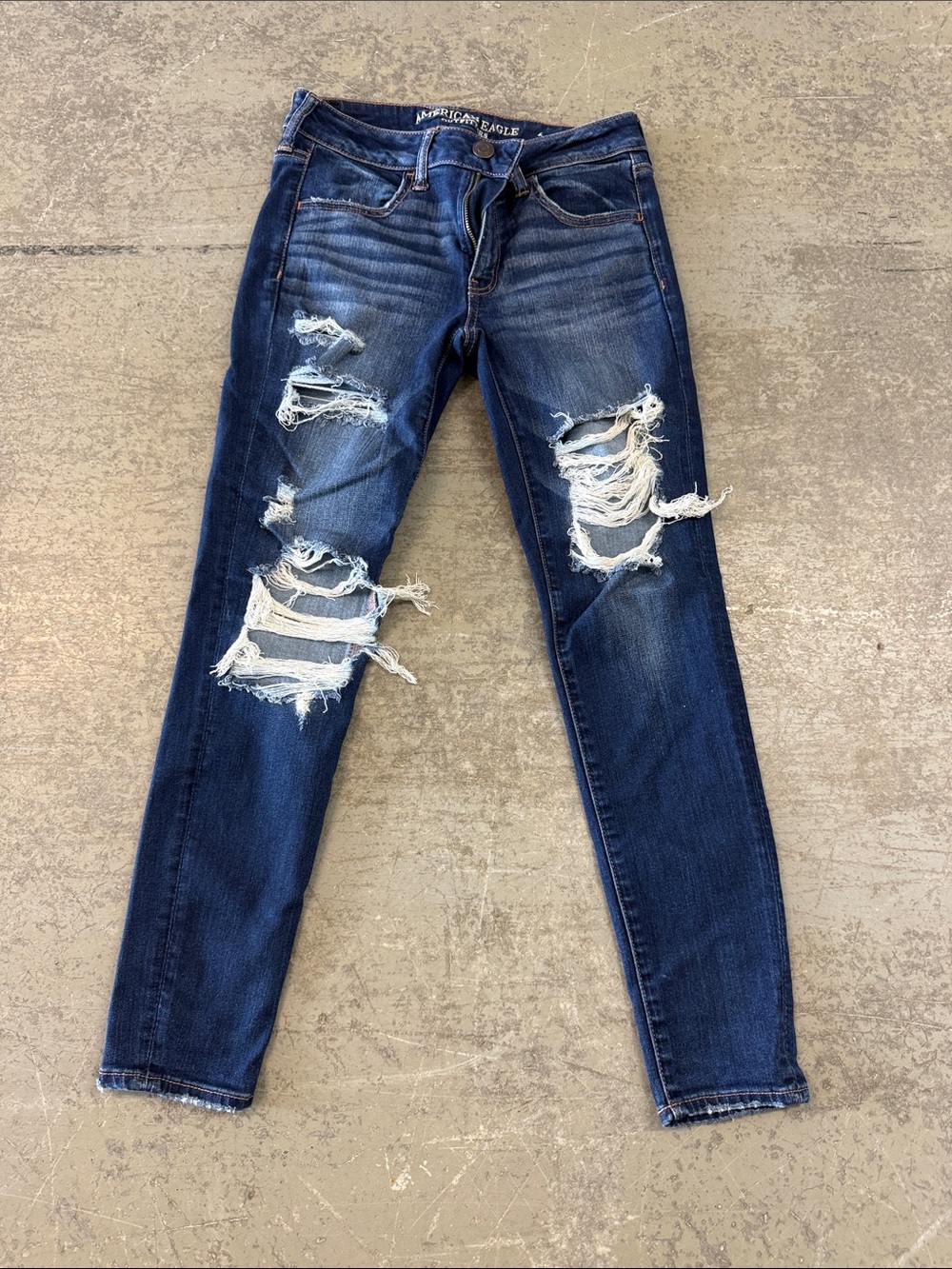 American Eagle Outfitters Dark Blue Super Stretch X Distressed Jeggings